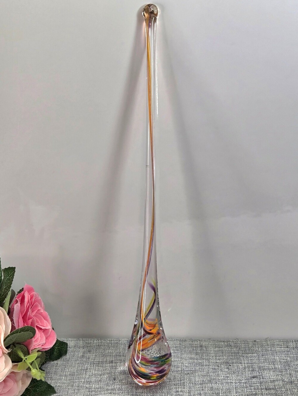 Signed Alyssa Getz Hand Blown Art Glass 14.5" Icicle Ornament Suncatcher Rainbow